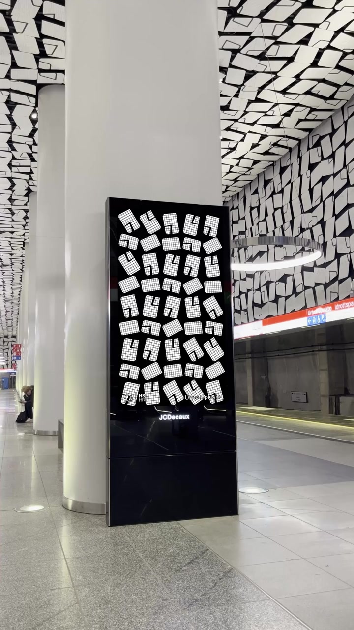 Black and white motion poster at Urheilupuisto station